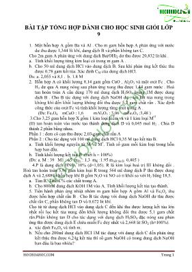 Bài tập tổng hợp dành cho học sinh giỏi lớp 9 môn Hóa học